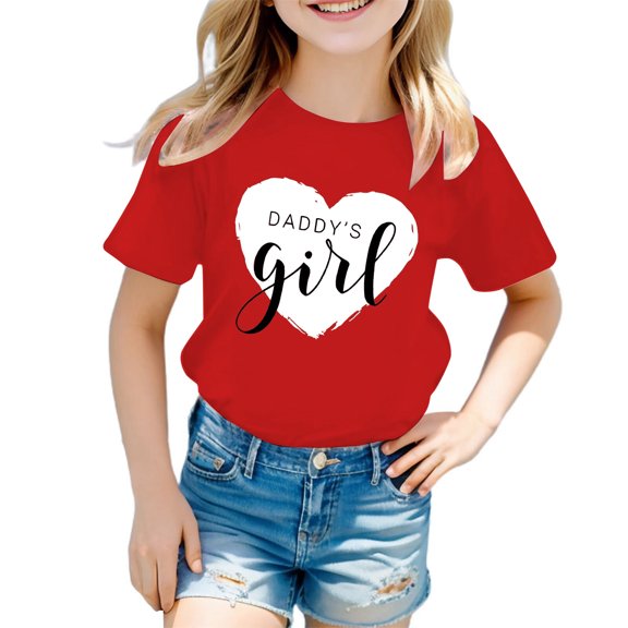 SUXIAN Kids Girls Cute Graphic Print Round Neck Short Sleeve Summer Casual T Shirts Tops for Daily Wear Comfortable Fall Tops Red_#3 8-9 Years