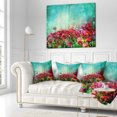 thumbnail image 2 of Designart Little Red and Pink Flowers on Blue - Floral Throw Pillow - 18x18, 2 of 4