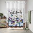 thumbnail image 6 of No Hook Shower Curtain, Hello Spring Shower Curtains for Bathroom with See Through Top Window, Pastoral Purple Bottle Floral Gray Wooden Waterproof & Washable Bath Curtain Extra Long 72"x84", 6 of 9