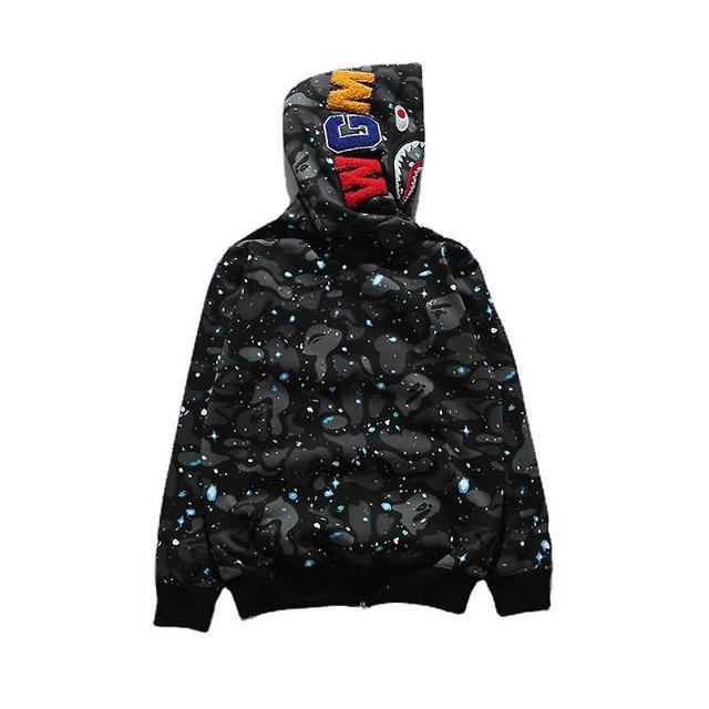 Mens Hoodie Camo Shark head Loose Zipper Jacket Sweatershirt For Men Boy