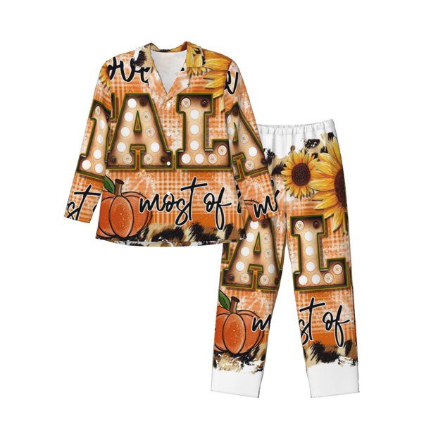 Balery I Love Fall Most Of All Pijama para Hombre de Dos Piezas con Manga Larga, Conjunto de Dormir y Descanso Suave con Bolsillos-Large
