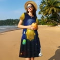 thumbnail image 4 of Picia Solar System Pattern Women's Short Sleeve Summer Dress Pleated Loose Swing Knee Length Short Sleeve Swing Dresses, 4 of 6