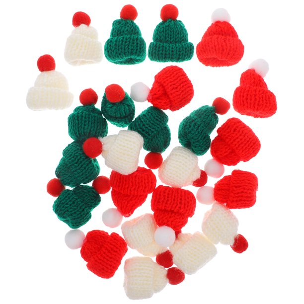 24 mini sombreros navideños para muñecas, gorros de Papá Noel tejidos en miniatura, gorros navideños tejidos en miniatura coloridos, decoraciones