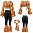 thumbnail image 2 of FASHOFT Adult 70s Retro Disco Halloween Costumes White Print Top Pants Set Stage Performance Vintage Theme Party Fancy Dress Up Halloween Costume L, 2 of 9