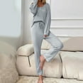 thumbnail image 2 of Timegard Lounge Sets for Women Long Sleeve Button Tops Straight Leg Pants Fall Solid Color Comfy Outfits, 2 of 7