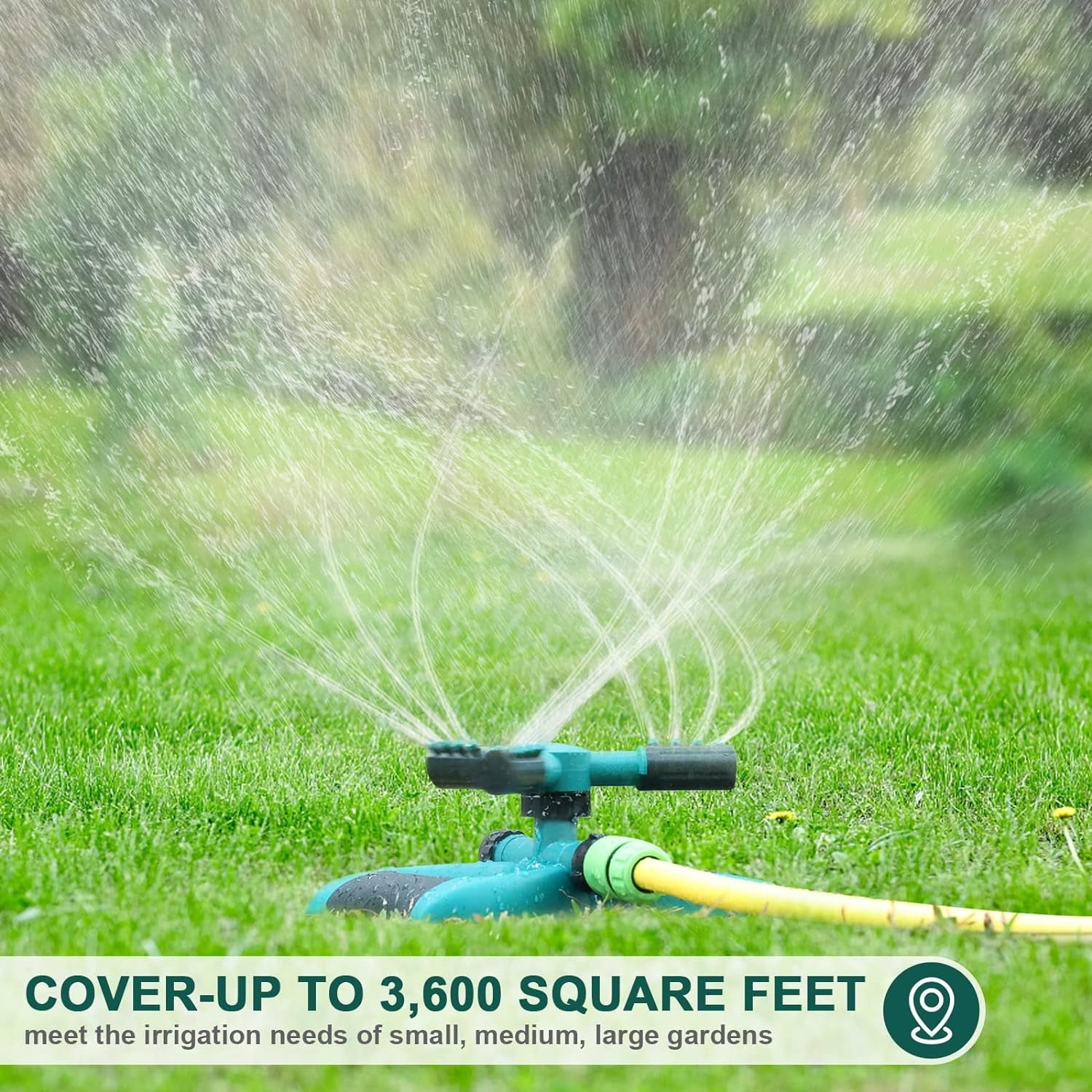 Teblint Garden Sprinklers, Water Sprinkler Automatic 360 Degree Rotating Irrigation System for Lawn Yard and Large Coverage Area Oscillating Hose (Green)