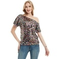 thumbnail image 1 of Womens Short Sleeve One Shoulder Sparkly Glitter Sequin Top Shirt, 1 of 5
