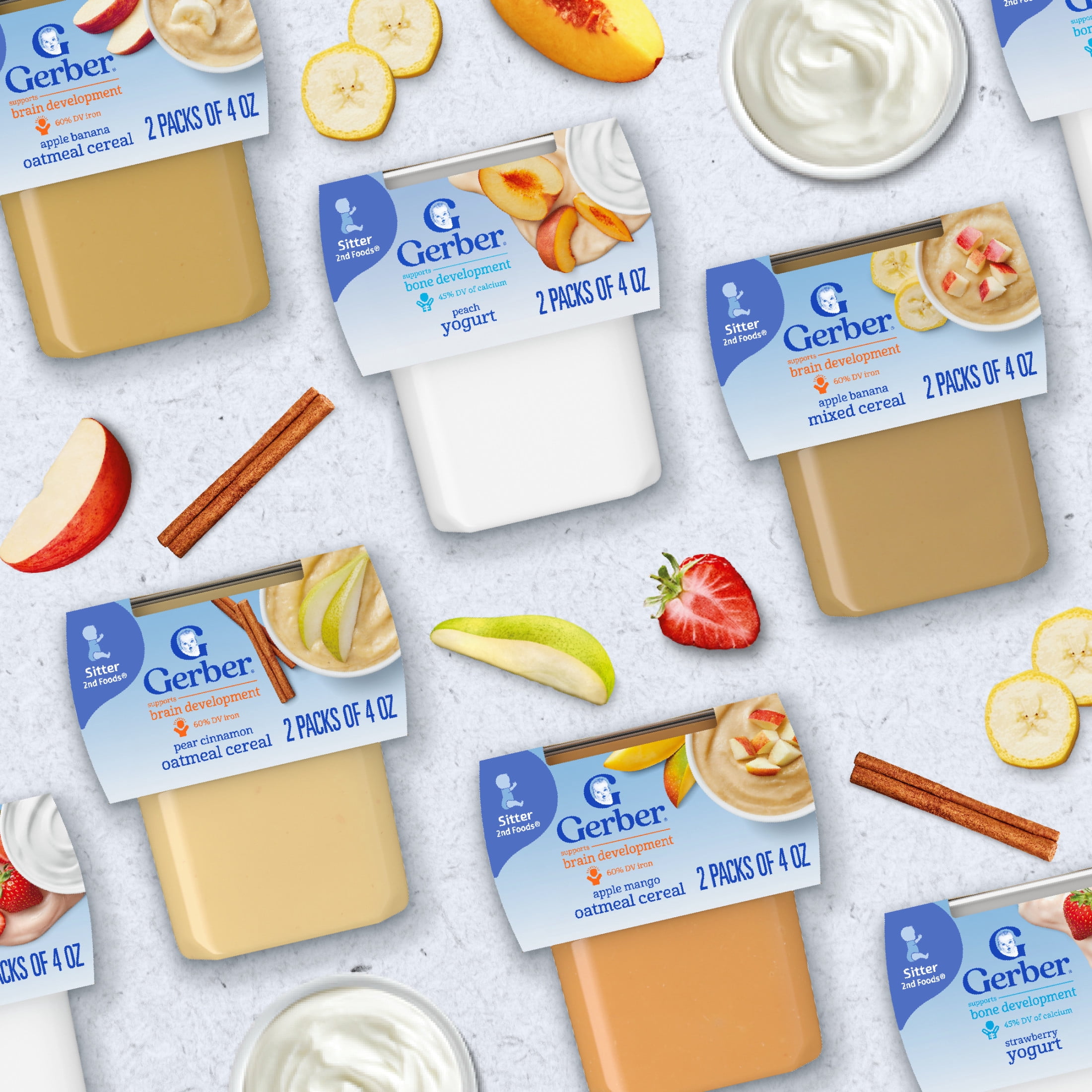 Gerber Stage 2 Baby Food, Apple Banana Mixed Cereal Puree Tubs, Baby Cereal 8 oz