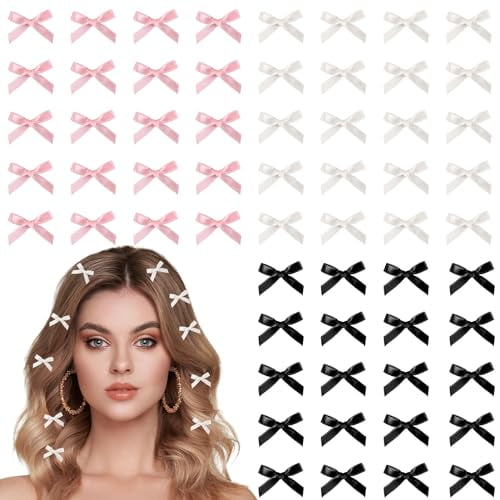 60 Pcs Mini Bow Hair Clips for Women Bow Hair Clips Solid Color Hair Ribbon Alligator Clips Barrettes Hair Accessories