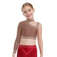 thumbnail image 1 of Manyakai Kids Girls Shiny Rhinestone Jazz Latin Modern Lyrical Dance Crop Tops Irregular Shoulder Dusty Pink 12, 1 of 7