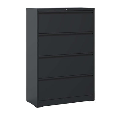 DeeHome Lateral File Cabinet 4 Drawer, Black Filing Cabinet with Lock, Lockable File Cabinet for Home Office, Locking Metal File Cabinet for Legal/Letter/A4/F4 Size