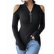thumbnail image 3 of Blusa de Mujer con Cuello en V, Hombros Descubiertos, Larga, Ajustada, con Cordones, Acanalada y Elástica. Negro L, 3 of 9
