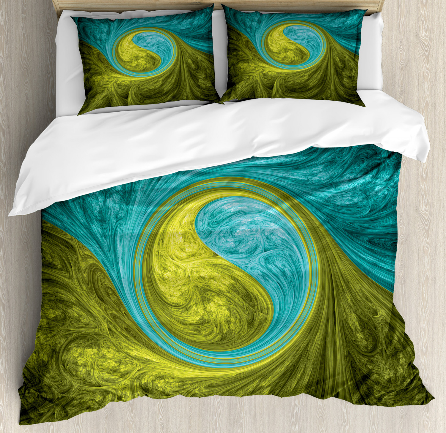 Spires Duvet Cover Set, Zen Eastern Spiral Psychedelic Design Figure