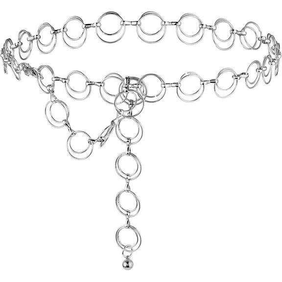 Women Alloy Waist Chain Belt, Metal Multilayer Chain Belts Ladies Adjustable Link