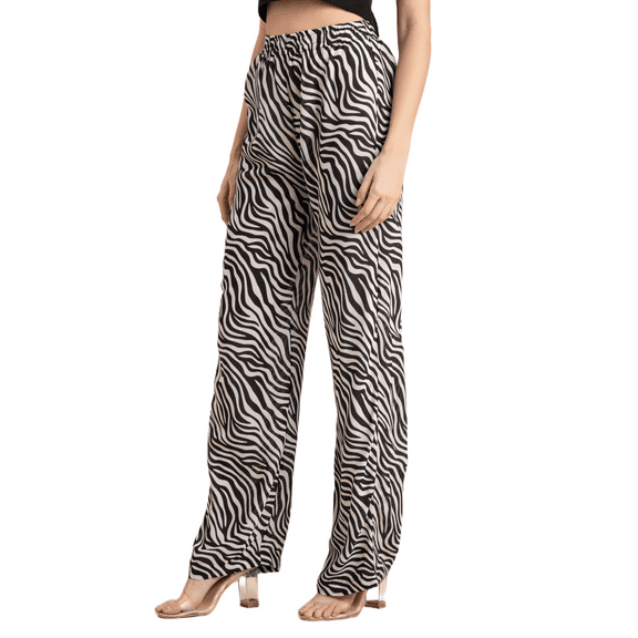 Moomaya Wide Leg Printed Palazzo Pants For Womens, Elastic Waist Bottoms