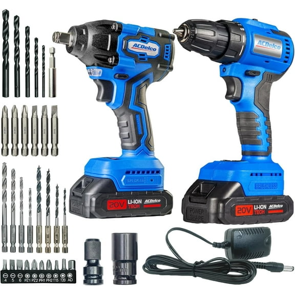ACDelco ARI20132-K1 20V Cordless Drill, Impact Driver,Impact drill, 2 Tool Power Tool Combo Kit, Brushless Power Tool Set with 2 Batteries and Charger Included