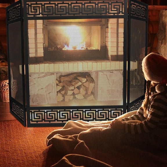 3 Panel Foldable Fireplace Screen,  Extra Large Fire Place Screens Stand Alone for Fireplace and Living Room Use, Decorative