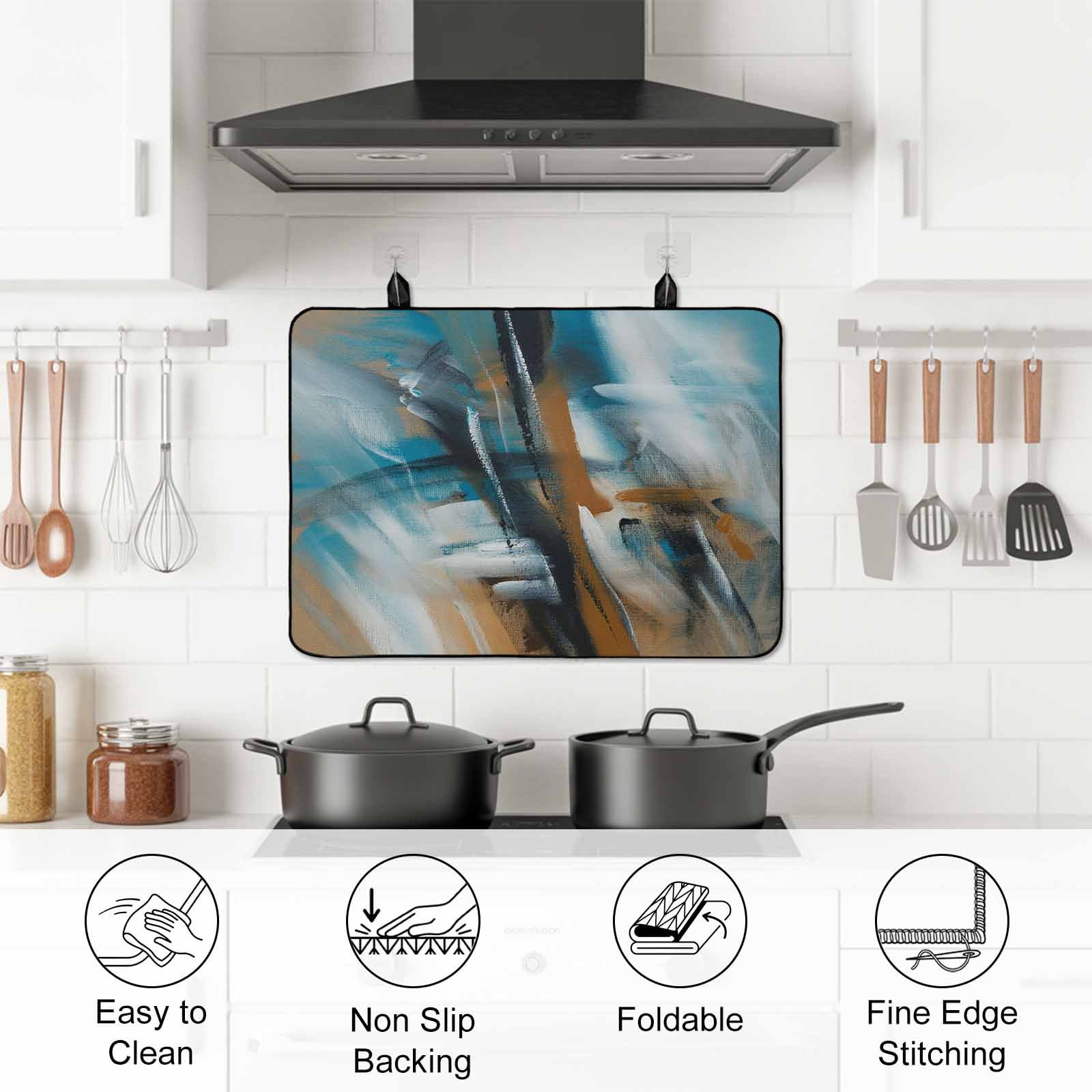 Turquoise Ombre Stove Top Cover for Electric Stove, Heat-proof & Non Slip Glass Top Stove Cover Protector, Brown Abstract Modern Gradient Retro Art Kitchen Flat Cooktop Rubber Mat 24x21 Inches