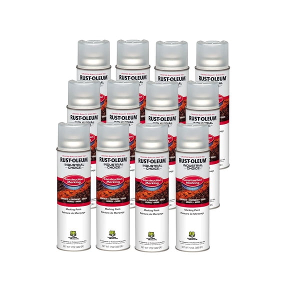 Rust-Oleum 264693-12PK Industrial Choice M1400 System Water-Based Construction Marking Paint, 17 oz, Clear, 12 Pack