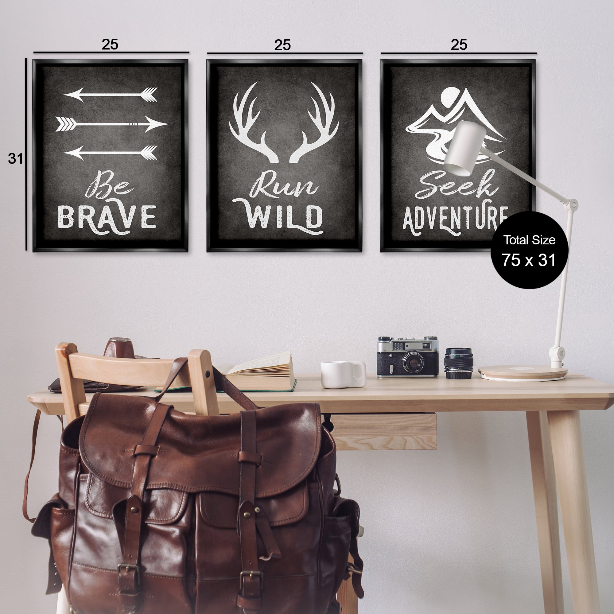 Stupell Industries Rustic Adventure Phrases Text & Numbers Painting Black Floater Framed Canvas Art Print Wall Art, 25 x 31, Set of 3