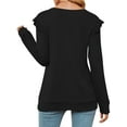 thumbnail image 5 of HUBERY Women Ruffled Spliced V Neck Long Sleeve Tunic Solid Color Pullover Top, 5 of 7