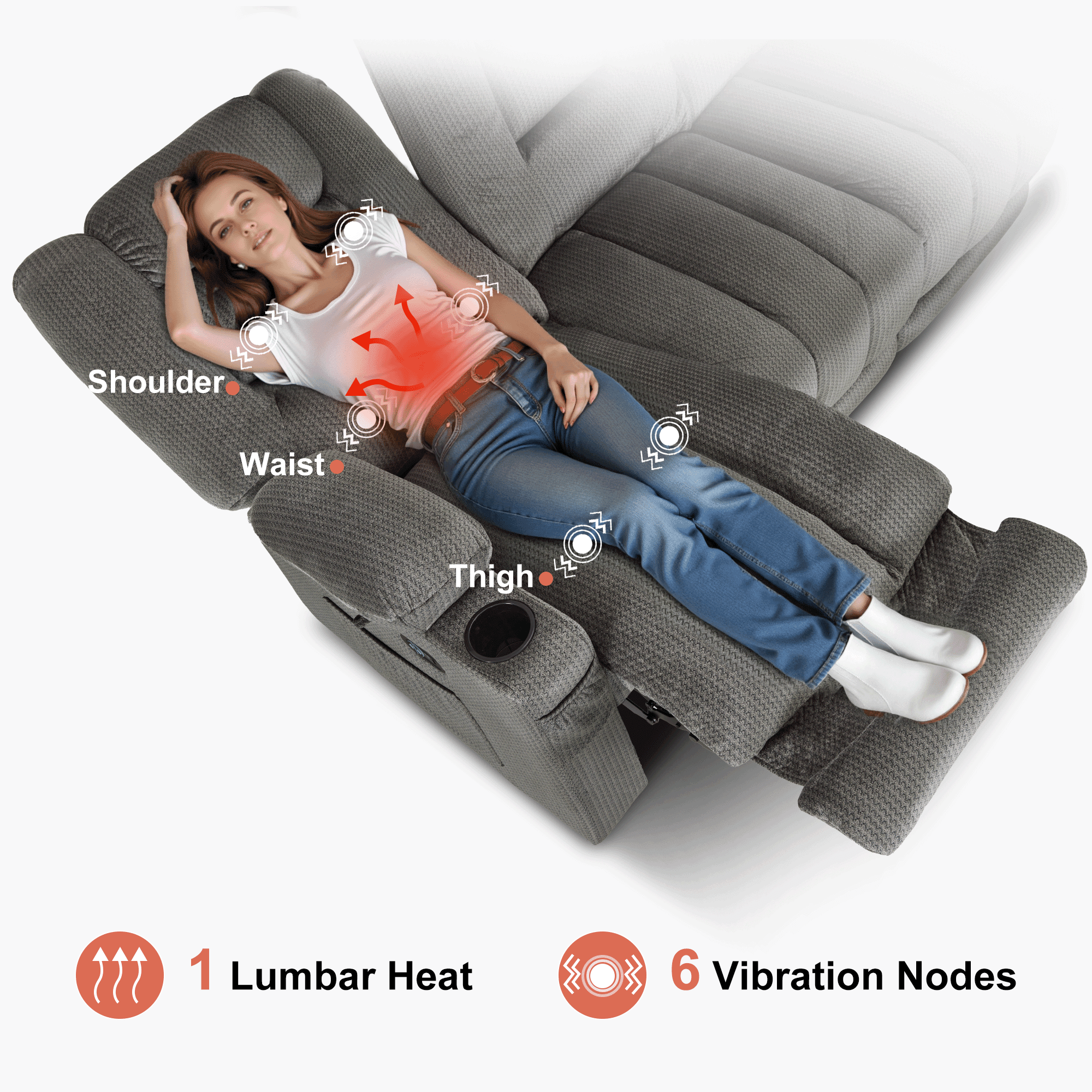 MCombo 3 Seater Zero Gravity Power Reclining Sofa for Living Room, Fabric, Grey