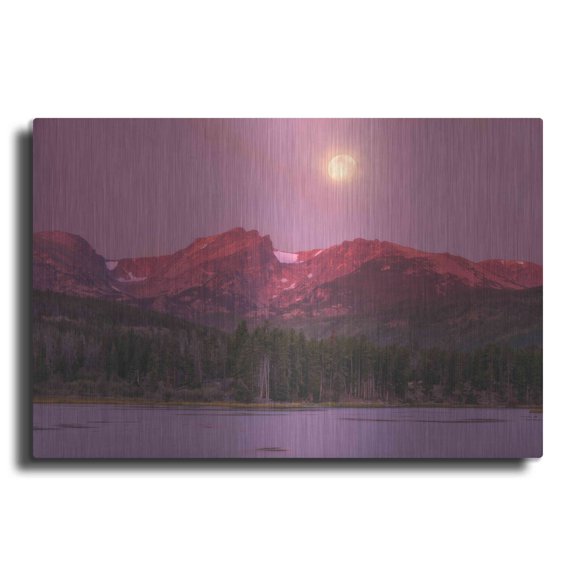Luxe Metal Art 'Harvest Moon over Hallett Peak - Rocky Mountain National Park' by Darren White, Metal Wall Art, 24"x16"