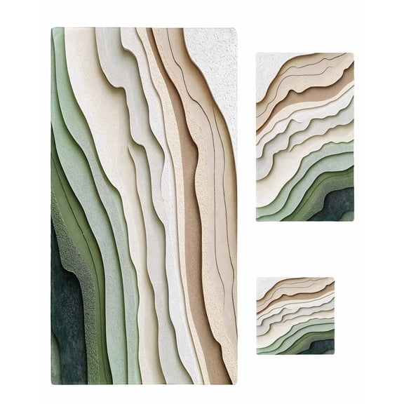 Sage Green Ombre Towel Set of 3, Soft Microfiber Bath Towels, Hand Towel, Washcloths, Modern Abstract Geometric Art Quick-Dry Absorbent Towels for Bathroom Kitchen Hotel Beach Gym Spa