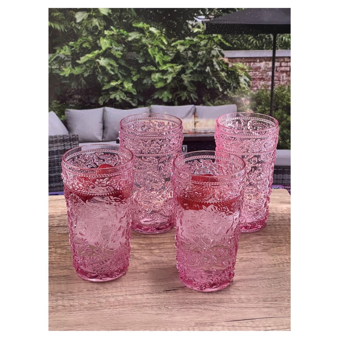 Kitchen Utensil Set Paisley Acrylic Glasses Drinking Set of 4 Hi Ball (17oz), Plastic Drinking Glasses, BPA Free Cocktail Glasses, Drinkware Set, Drinking Water Glasses,Kitchen Sink Caddy