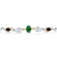 thumbnail image 2 of Gem Stone King 925 Silver and 10K Yellow Gold Green Created Emerald White Moissanite Red Garnet and Lab Grown Diamond Tennis Bracelet for Women By Keren Hanan (1.51 cttw, Adjustable up To 9 inch), 2 of 3