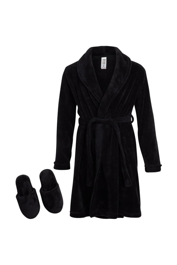 Boys Bath Robe & Slipper Set Plush Fleece Bathrobe & Slippers Robe for Boys 2 Piece
