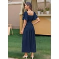 thumbnail image 4 of Women'S Summer Short Sleeve Square Neck Smocked Waist Casual Vacation Tiered Flowy Maxi Dress Navy Blue M, 4 of 6