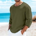 thumbnail image 2 of JPVDPA Linen Tops for Men 3/4 Sleeve Crew Neck Tees Raw Edges Casual Hippie T-Shirt Summer Beach Vacation Tee Shirts Army Green XXL, 2 of 6