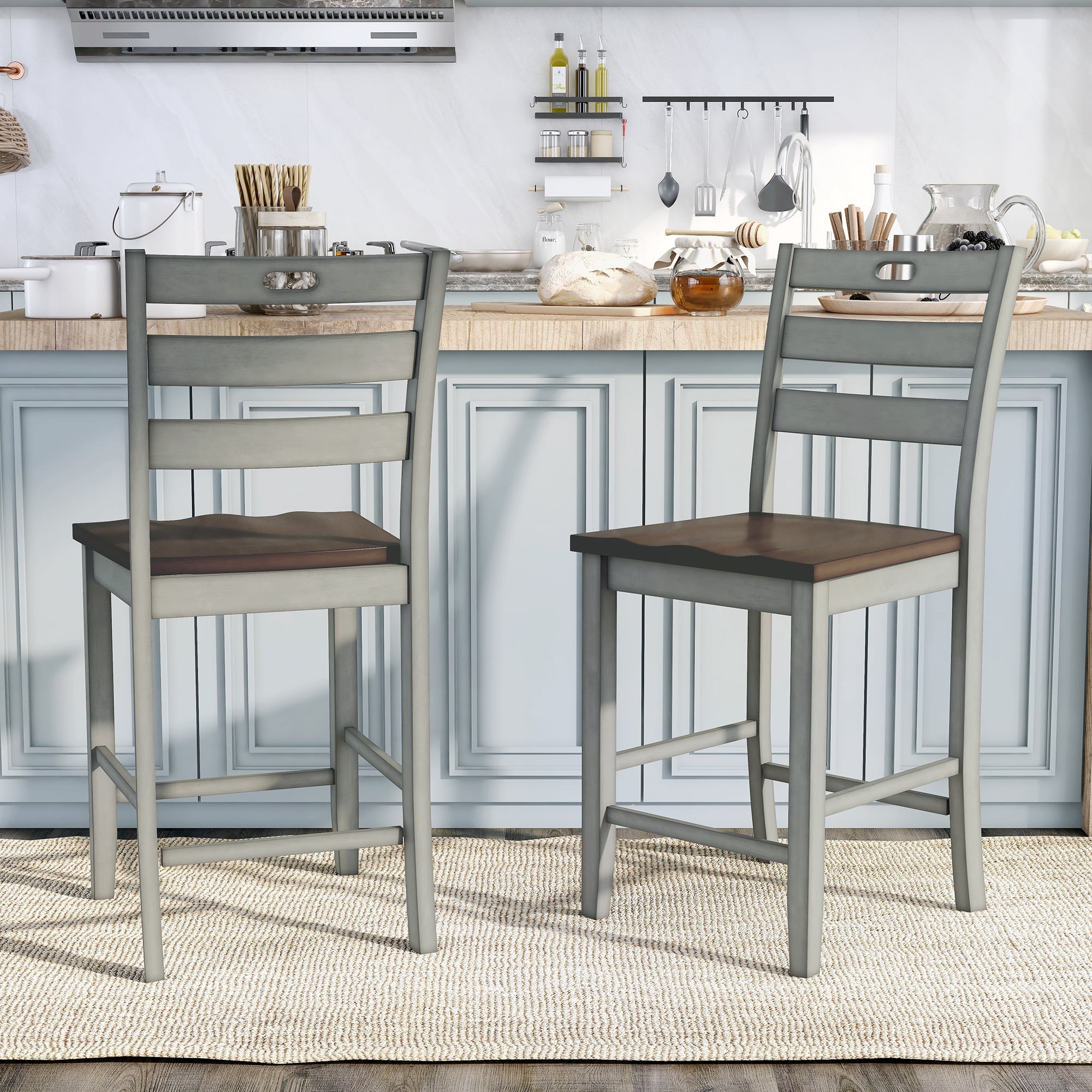 Furniture of America Donia Wood Counter Chair- Set of 2, Light Gray