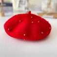 thumbnail image 1 of Gorro infantil Otoño e invierno Gorro infantil Boina infantil con perlas Gorro de pintor Boina de lana para niñas, 1 of 6