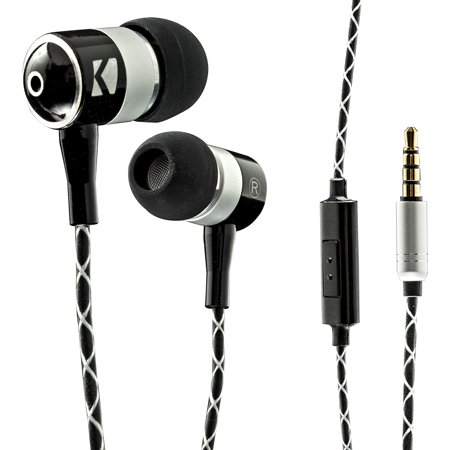 KICKER 46EB54 Noise Isolating Silicone Earbuds with 10mm Drivers, Braided Cable