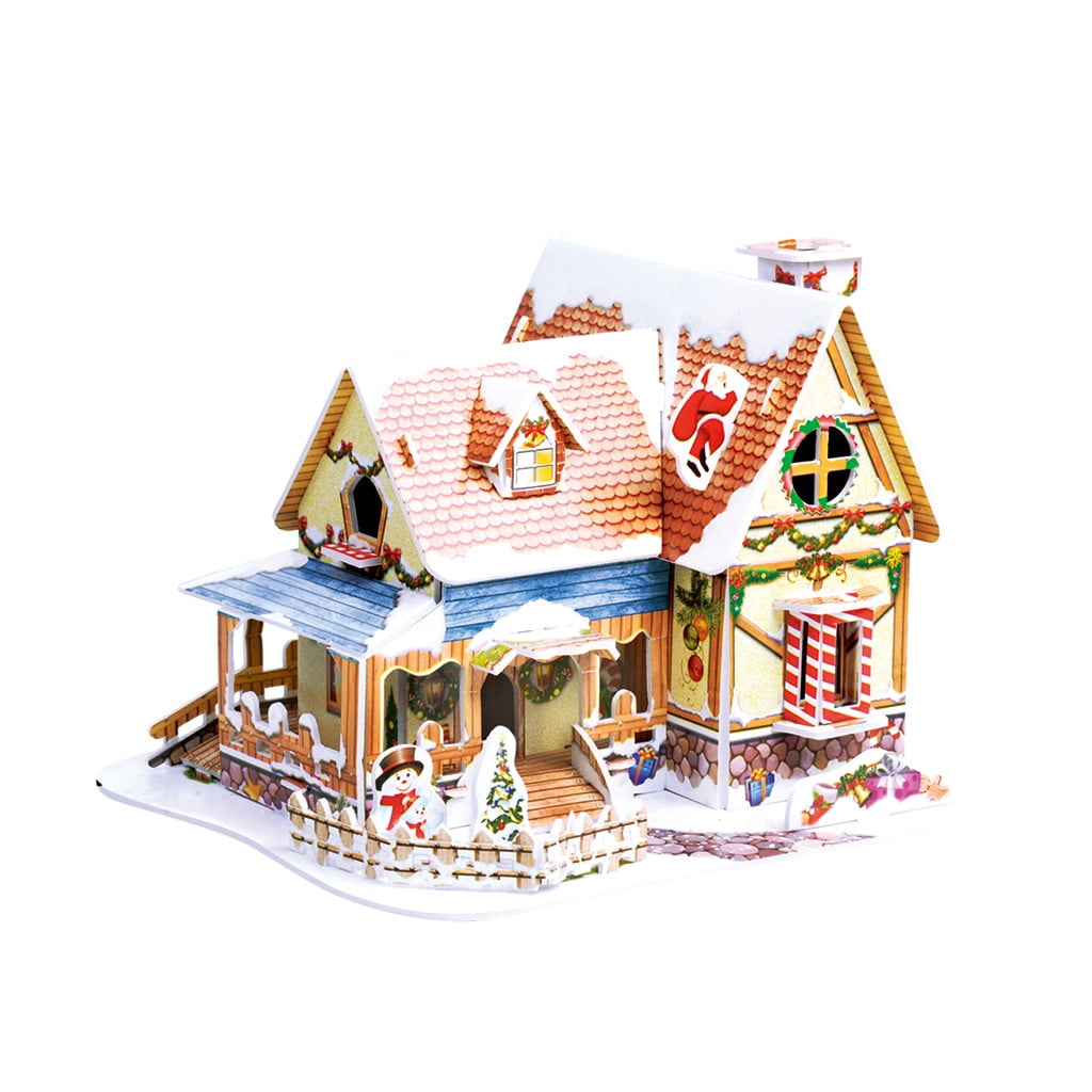 EGNMCR Christmas Decorations, Christmas Gifts Christmas Gift Cottage DIY Puzzle Snow House Model Decoration Three-dimensional puzzle