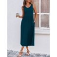 thumbnail image 4 of Teal Blue Solid Slant Pocket A-Line Maxi Dress For Women, 4 of 6