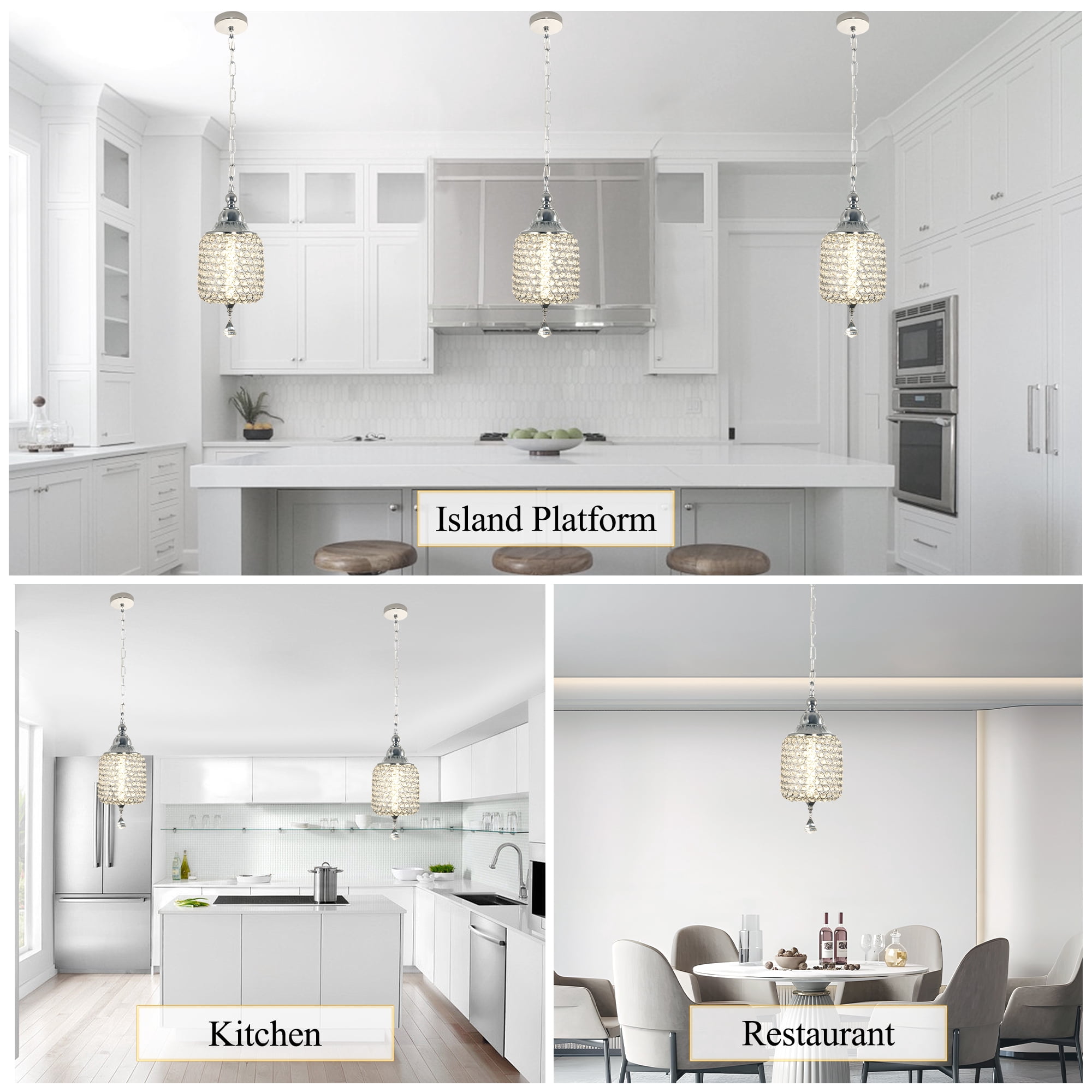 Chords Attic 1-Light Crystal Pendant Lighting Adjustable LED Ceiling Hanging Light Fixtures Fixture for Kitchen Island