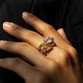 thumbnail image 3 of Art Deco Gold Citrine Rhinestone Statement Ring for Women Trendy Large Yellow Cubic Zirconia Simulated Diamond Topaz Gemstone Adjustable  Double Ring Costume Jewelry Gift, 3 of 6
