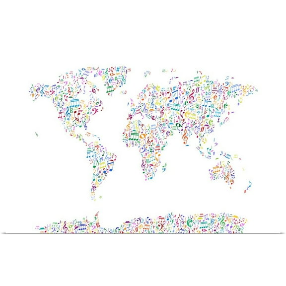 Great BIG Canvas | Rolled Michael Tompsett Poster Print entitled Music Notes Map of the World