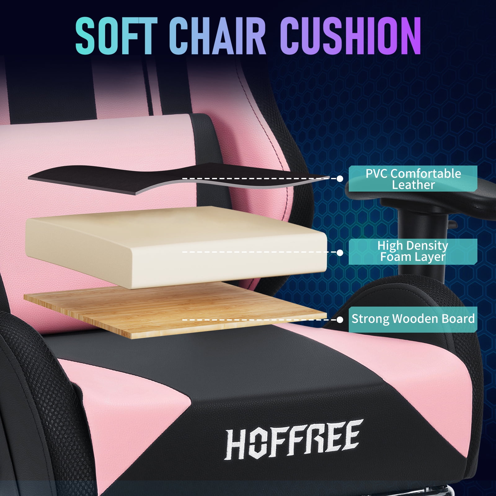Hoffree LED Gaming Chair for Kids 8-14 Gaming Chairs for Teens with Adjustable Headrest and Lumbar Support Ergonomic PU Leather Kids Gaming Chair with Led Lights