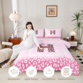 thumbnail image 3 of Castle Fairy Pink Leopard Bow Letter H Queen Comforter Set 3pcs for Girls,Glitter Pattern Bedding Comforter Set,Pink Reversible, 3 of 6