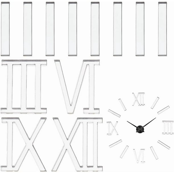 12 números romanos acrílicos para crear un reloj de pared (30 mm/1,18 pulgadas de largo), dígitos y rayas plateados efecto espejo, piezas para relojes de pared, decoración del hogar.