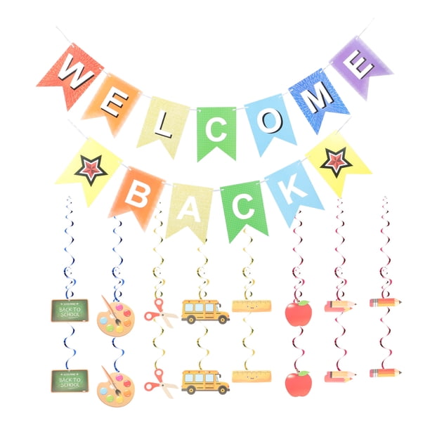 KAKOWELY 1 juego de pancarta de bienvenida para el regreso a clases, pancarta de bienvenida, pancarta de bienvenida, pancarta de bienvenida con colgante en espiral