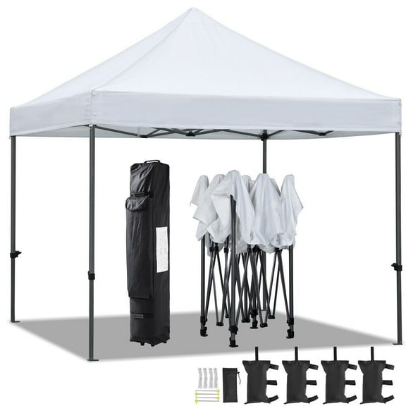 SONGMY 10x10' Canopy Tent, Commercial Instant Heavy Duty Canopy, 500D Waterproof Adjustable Canopy with Wheeled Carry Bag, 4 Sandbags and 4 Stakes (White)