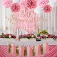 thumbnail image 4 of Juego de decoraciones para fiesta de cumpleaños de oro rosa, pancarta de feliz cumpleaños con purpurina de oro rosa, pompón de papel de seda, guirnalda de puntos circulares y guirnalda de borlas para, 4 of 5