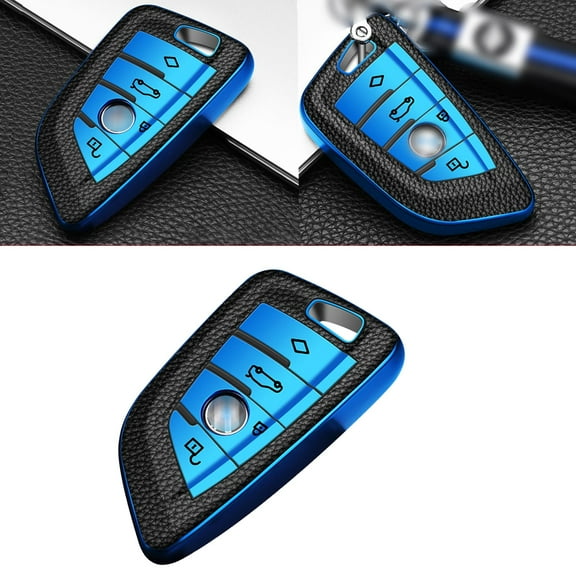 Xotic Tech Smart Key Fob Shell Protect Cover Blue TPU Leather Compatible with BMW 2 3 5 7 Series X1 X2 X3 X5 X6