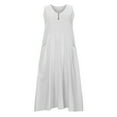 thumbnail image 4 of New Summer Dresses for Womens 2024 Plus Size Fashion Sleeveless Cotton Linen Round Neck With Chest Button Design Long Dress, 4 of 4