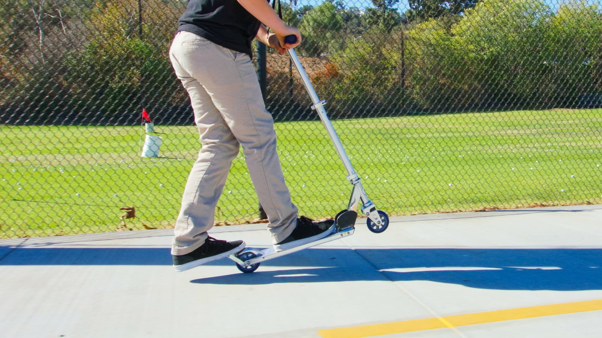 Razor A2 Kick Scooter – Black, Wheelie Bar, Foldable, Lightweight, for Child Ages 5+
